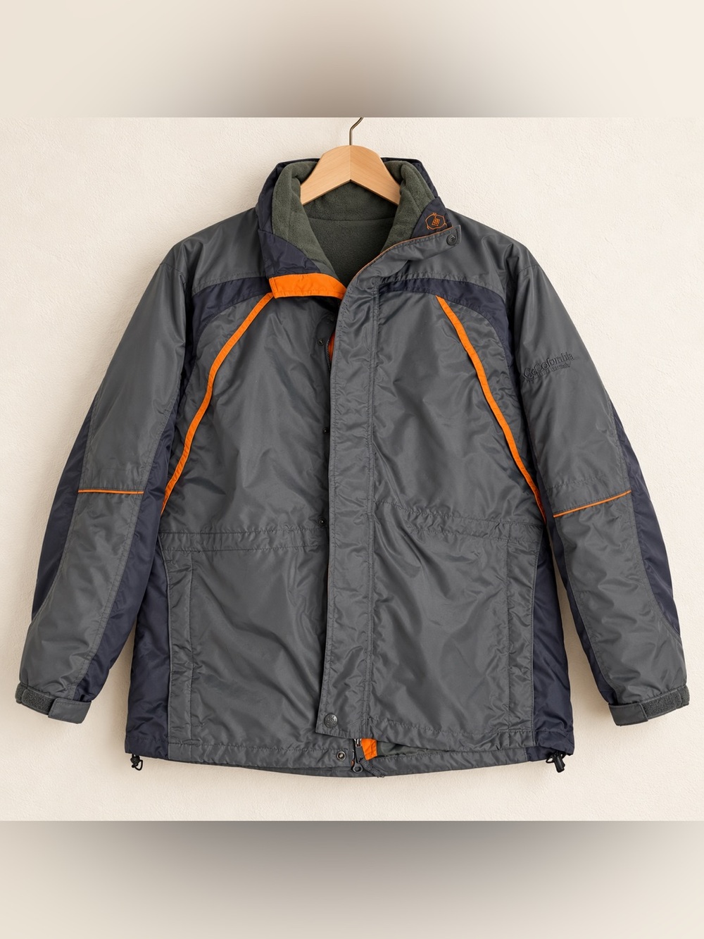 Columbia Interchange 3 in 1 Coat Mens Large Gray Orange Removable Jacket